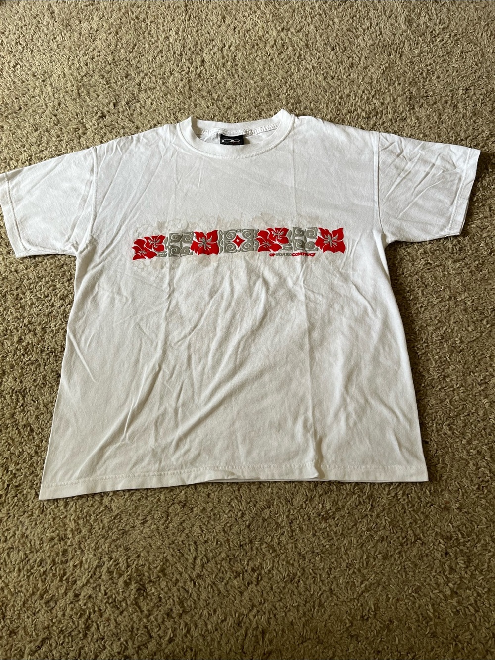 Ocean Pacific Y2K Vintage White Tee With Red Floral Print